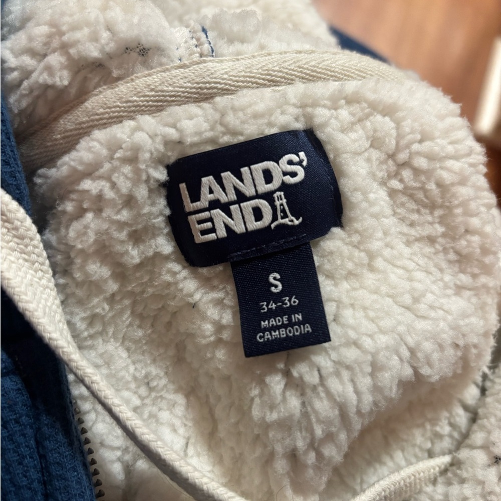 Lands' End Navy Hoodie with Sherpa Lining - Picture 2 of 2